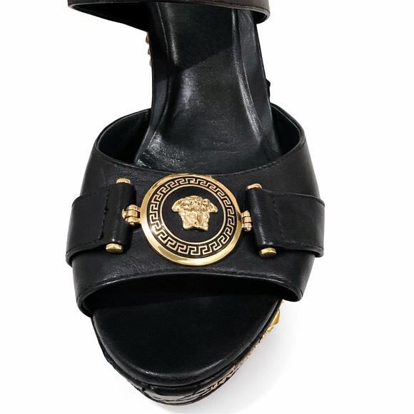 Authentic Versace Black and Gold Wedge Medusa Heels - Picture 5 of 9